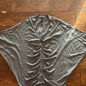 Express Charcoal Gray Ruched Button-Front Batwing Cardigan